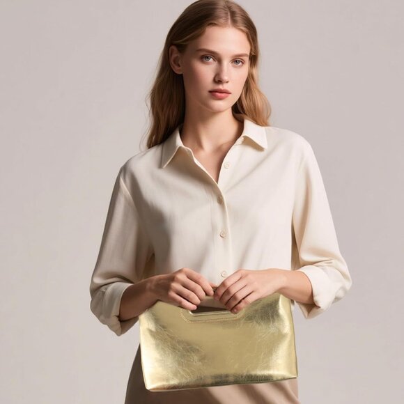 Elegant Gold Evening Clutch Purse for Women with Detachable Chain, Spacious PU D - Picture 5 of 7